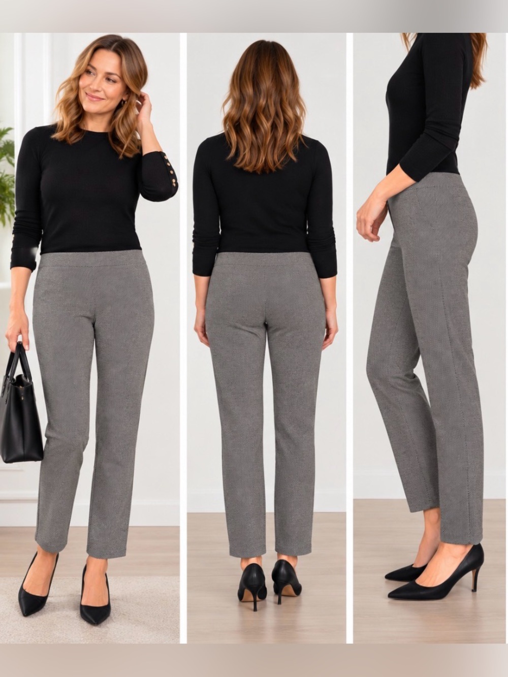 J.Jill Ponte Slim Leg Pants Small Petite Gray Black Stretch Pull On